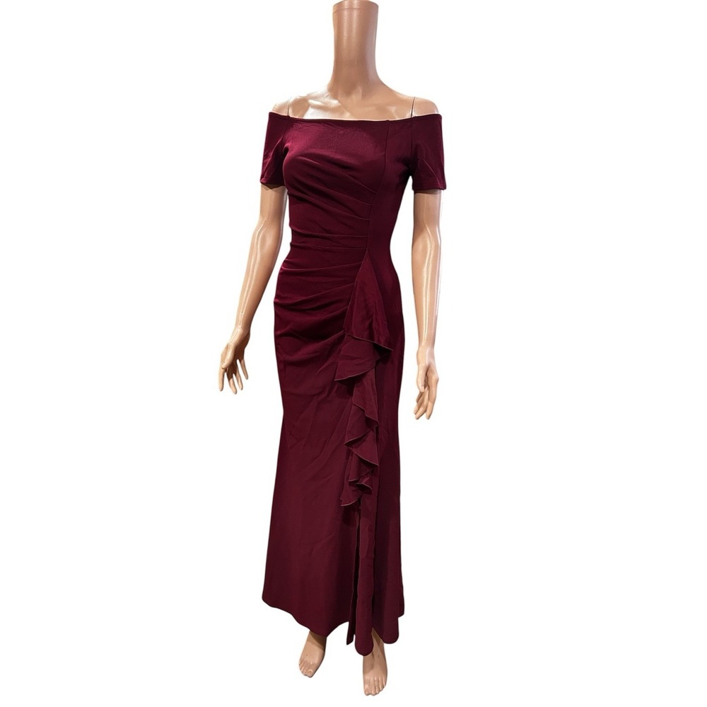 AISIZE Womens Formal Evening Dress Small Burgundy Ruffled Side Slit Long A97830